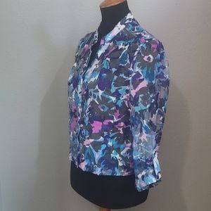 Vintage Abstract Sheer V Neck Button Down Blouse